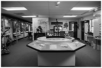 Inside White River Visitor Center. Badlands National Park, South Dakota, USA. (black and white)