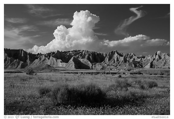 Cedar Butte, South Unit. Badlands National Park (black and white)