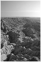 Looking east towards the The Stronghold table, South unit, morning. Badlands National Park, South Dakota, USA. (black and white)