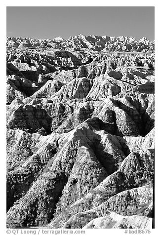 Badlands from Windows overlook, morning. Badlands National Park (black and white)