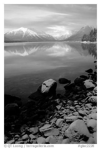 Shores of Lake McDonald in winter. Glacier National Park, Montana, USA.