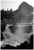 Waterfall in Many Glaciers area. Glacier National Park, Montana, USA. (black and white)