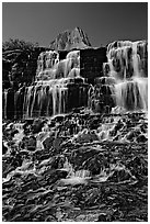 Waterfall at hanging gardens, Logan pass. Glacier National Park ( black and white)