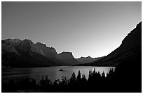 St Mary Lake at night with stars. Glacier National Park ( black and white)