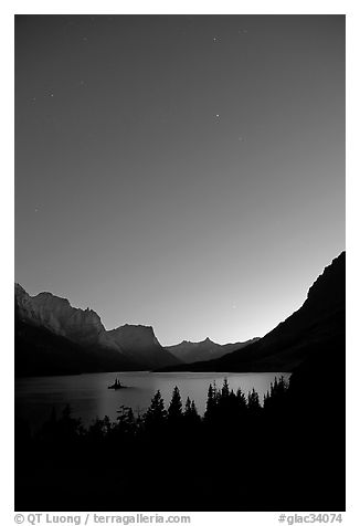 Stary sky above St Mary Lake. Glacier National Park (black and white)