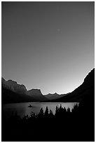 Stary sky above St Mary Lake. Glacier National Park, Montana, USA. (black and white)
