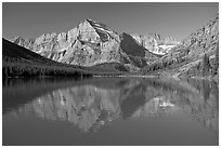 Lake Josephine and Mt Gould, morning. Glacier National Park, Montana, USA. (black and white)