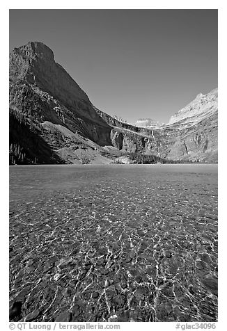 Pebbles, Grinnell Lake and Angel Wing, morning. Glacier National Park (black and white)