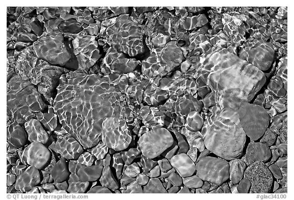 Pebbles and wavelets, Grinnel Lake. Glacier National Park (black and white)