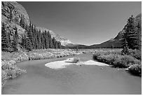 Stream at the head of Josephine Lake. Glacier National Park, Montana, USA. (black and white)