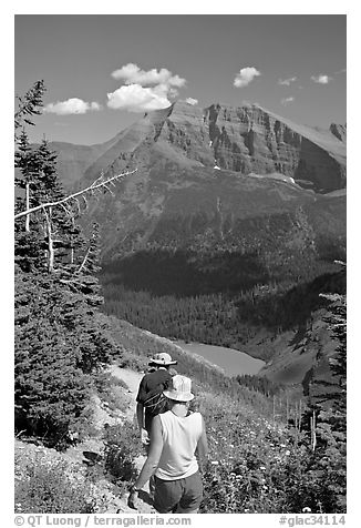 Hiking down the Grinnell Glacier trail, afternoon. Glacier National Park, Montana, USA.