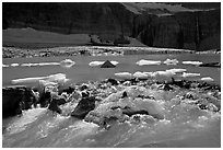 Outlet stream of glacial lake. Glacier National Park, Montana, USA. (black and white)