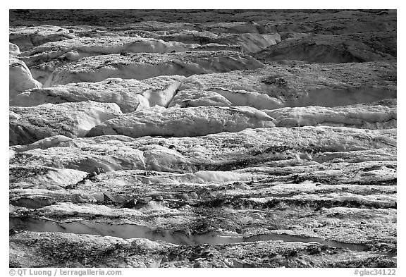 Crevasses on Grinnell Glacier. Glacier National Park (black and white)