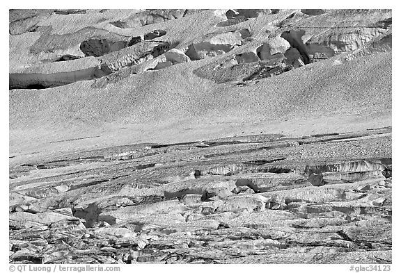 Crevasses on Grinnell Glacier, the largest in the Park. Glacier National Park (black and white)