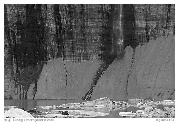Salamander Falls and icebergs. Glacier National Park (black and white)