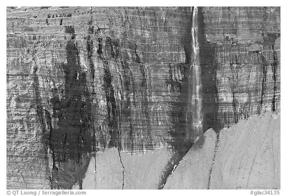 Rock wall and Salamander Falls. Glacier National Park (black and white)