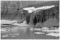 Salamander Glacier, Salamander Falls , and Upper Grinnell Lake. Glacier National Park, Montana, USA. (black and white)