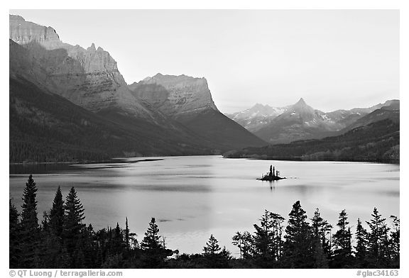 St Mary Lake, Lewis Range, sunrise. Glacier National Park (black and white)