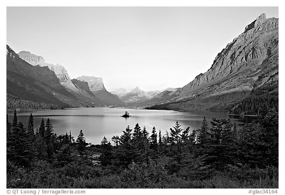 St Mary Lake, Going-to-the-sun Mountain, and Lewis Range, sunrise. Glacier National Park, Montana, USA.