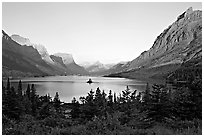 St Mary Lake, Going-to-the-sun Mountain, and Lewis Range, sunrise. Glacier National Park, Montana, USA. (black and white)
