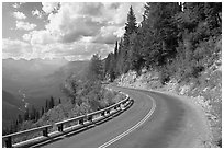 Curve on Going to the Sun road, afternoon. Glacier National Park, Montana, USA. (black and white)
