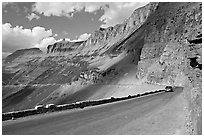 Going to the Sun road below the Garden Wall, afternoon. Glacier National Park, Montana, USA. (black and white)