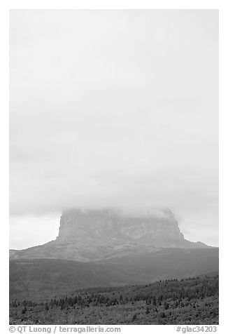 Cloud-covered Chief Mountain. Glacier National Park (black and white)