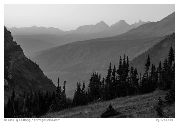 Sunset from Highline trail. Glacier National Park (black and white)