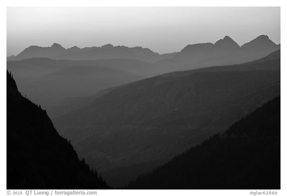 Distant mountains at sunset. Glacier National Park (black and white)