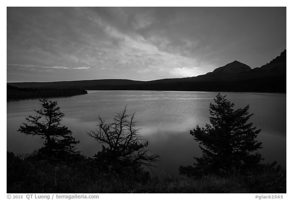 Colorful sunrise over Saint Mary Lake. Glacier National Park (black and white)