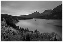 Saint Mary Lake and Wild Goose Island, autumn sunrise. Glacier National Park ( black and white)