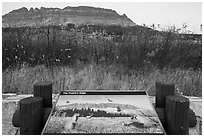 Prairie Edge interpretive sign. Glacier National Park ( black and white)