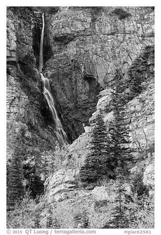 Apikuni Falls in autumn. Glacier National Park (black and white)