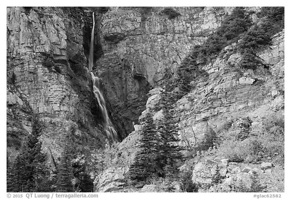 Apikuni Falls and autumn colors. Glacier National Park (black and white)