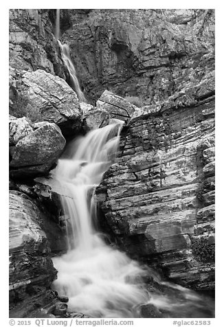 Cascade below Apikuni Falls. Glacier National Park (black and white)