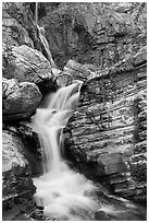 Cascade below Apikuni Falls. Glacier National Park ( black and white)