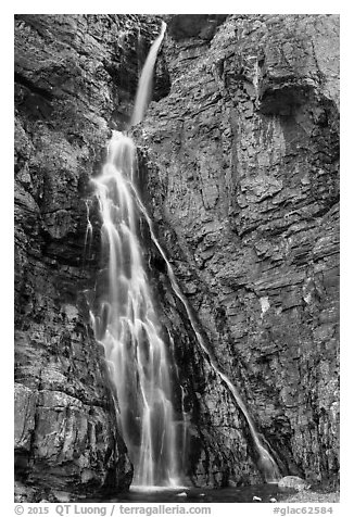 Close view of Apikuni Falls. Glacier National Park (black and white)