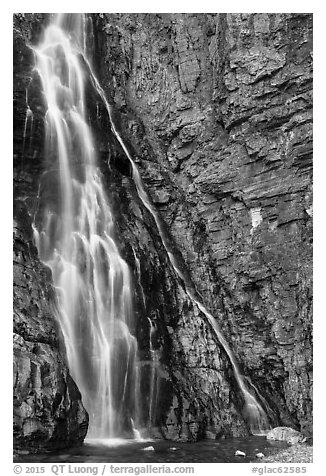 Lower tier of Apikuni Falls. Glacier National Park (black and white)