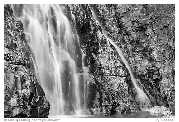 Base of Apikuni Falls. Glacier National Park (black and white)