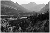 Many Glacier Valley in autumn. Glacier National Park ( black and white)