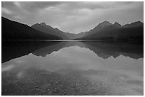 Reflections and pebbles at dawn, Bowman Lake. Glacier National Park ( black and white)