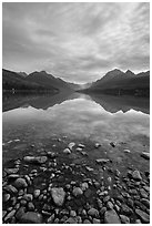 Rocks and mountains, Bowman Lake. Glacier National Park ( black and white)