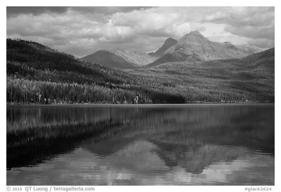 Clouds and reflections, Kintla Lake. Glacier National Park (black and white)