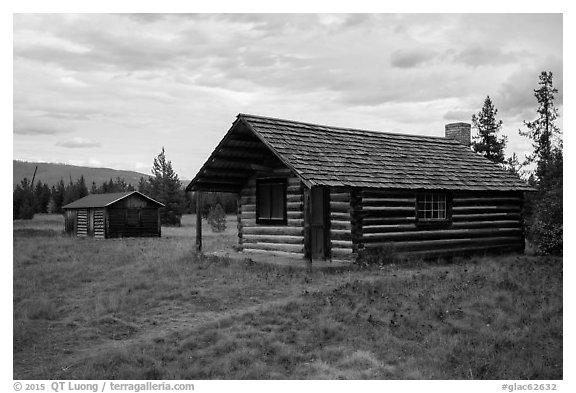 Historic cabins. Glacier National Park (black and white)