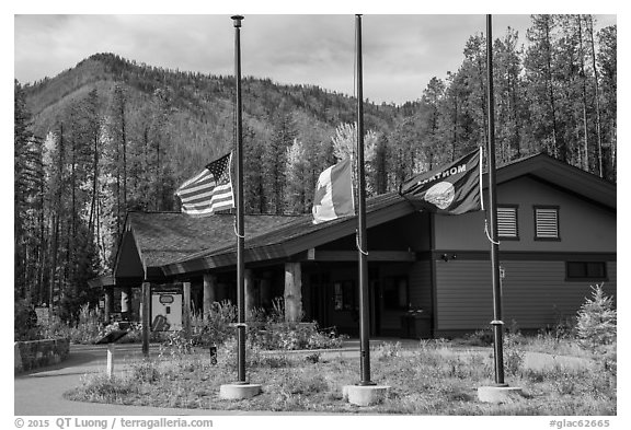 Apgar visitor center. Glacier National Park (black and white)