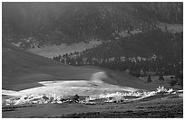 Storm light illuminates portions of the dune field. Great Sand Dunes National Park, Colorado, USA. (black and white)