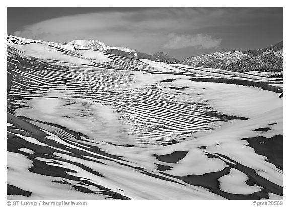 Melting snow on the dunes. Great Sand Dunes National Park (black and white)