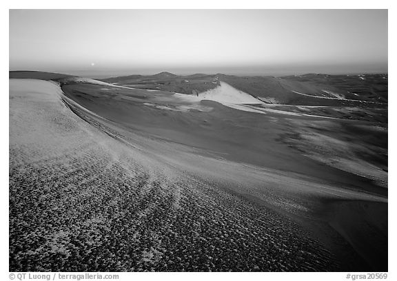 Fresh snow on the dunes at dawn. Great Sand Dunes National Park (black and white)