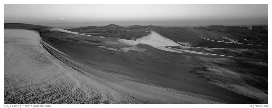 Dune field in winter at dawn. Great Sand Dunes National Park (black and white)