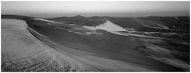Dune field in winter at dawn. Great Sand Dunes National Park and Preserve (Panoramic black and white)